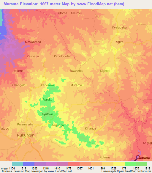 Murama,Uganda Elevation Map