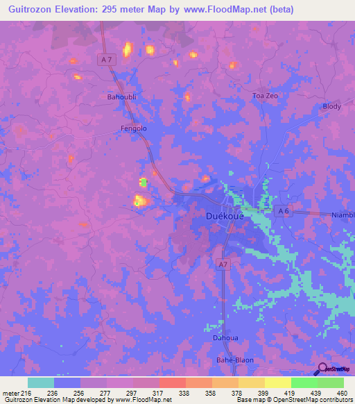 Guitrozon,Ivory Coast Elevation Map
