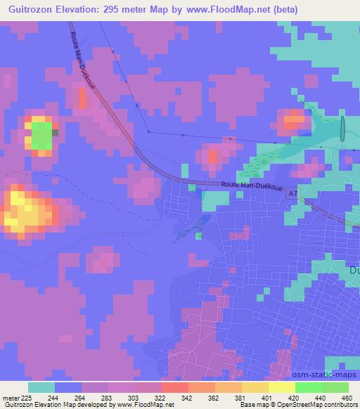 Guitrozon,Ivory Coast Elevation Map