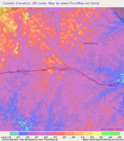 Guinkin,Ivory Coast Elevation Map