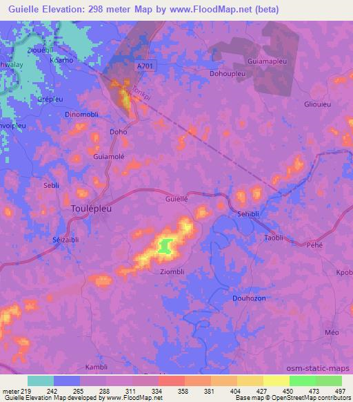 Guielle,Ivory Coast Elevation Map