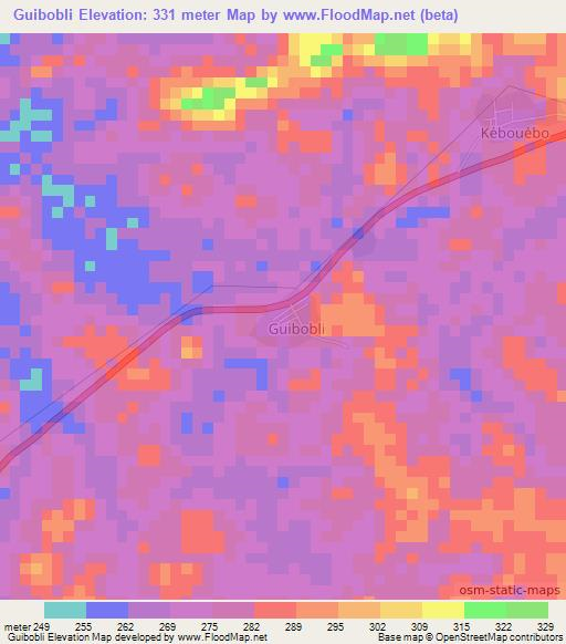 Guibobli,Ivory Coast Elevation Map