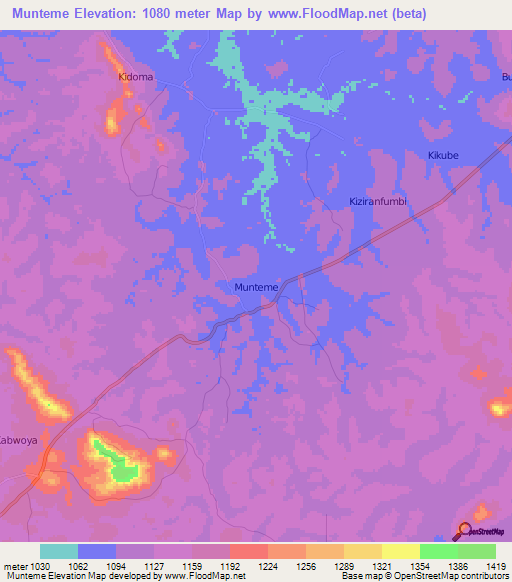 Munteme,Uganda Elevation Map