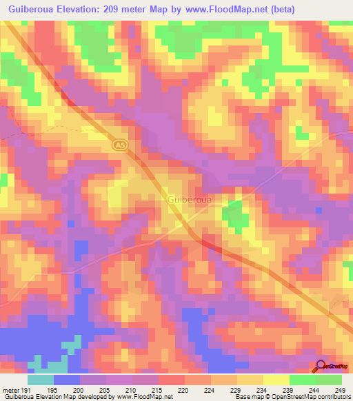 Guiberoua,Ivory Coast Elevation Map