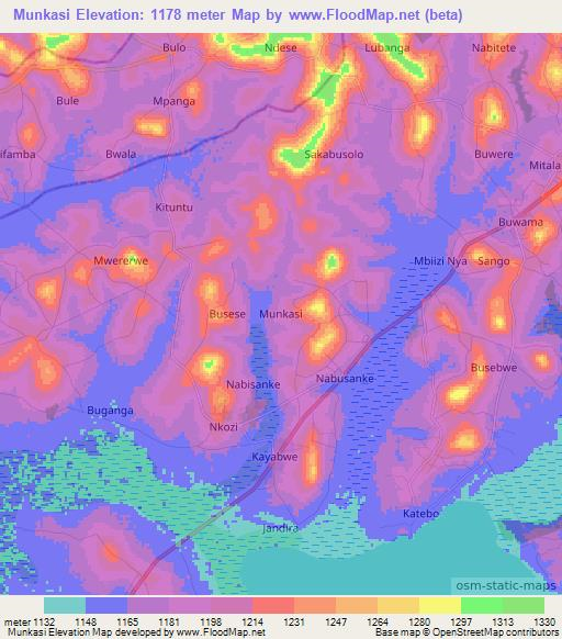Munkasi,Uganda Elevation Map