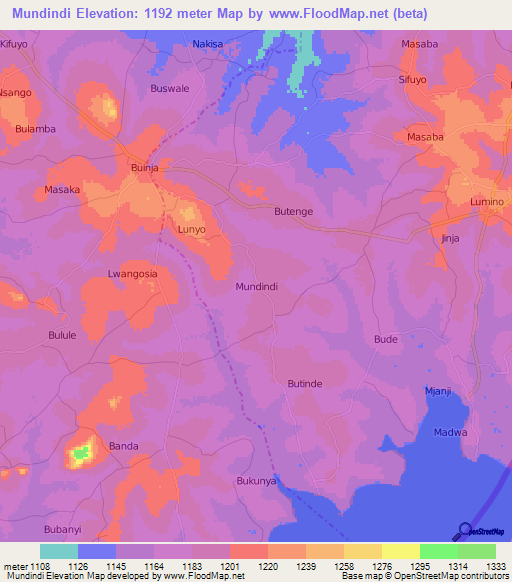 Mundindi,Uganda Elevation Map