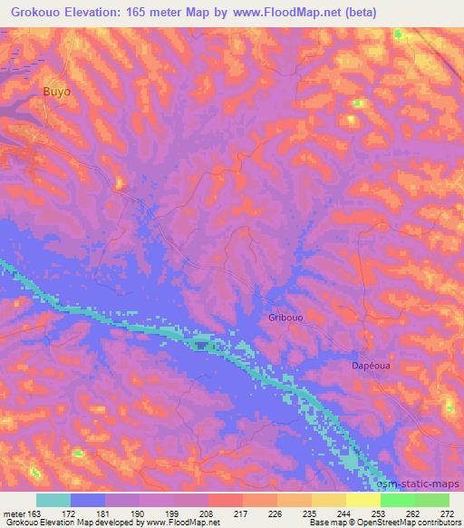 Grokouo,Ivory Coast Elevation Map