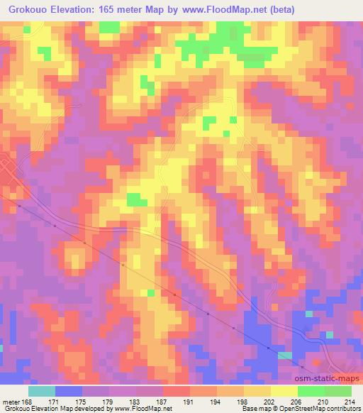 Grokouo,Ivory Coast Elevation Map