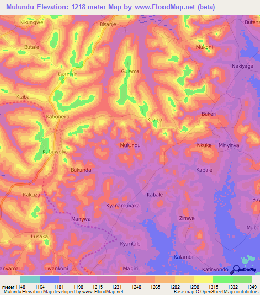 Mulundu,Uganda Elevation Map