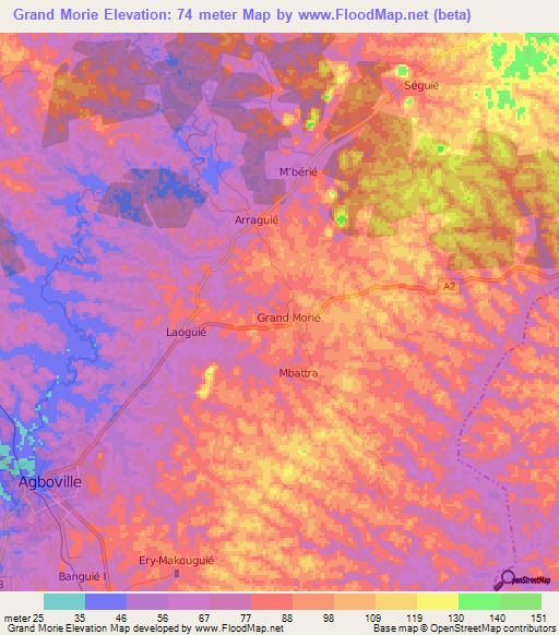 Grand Morie,Ivory Coast Elevation Map
