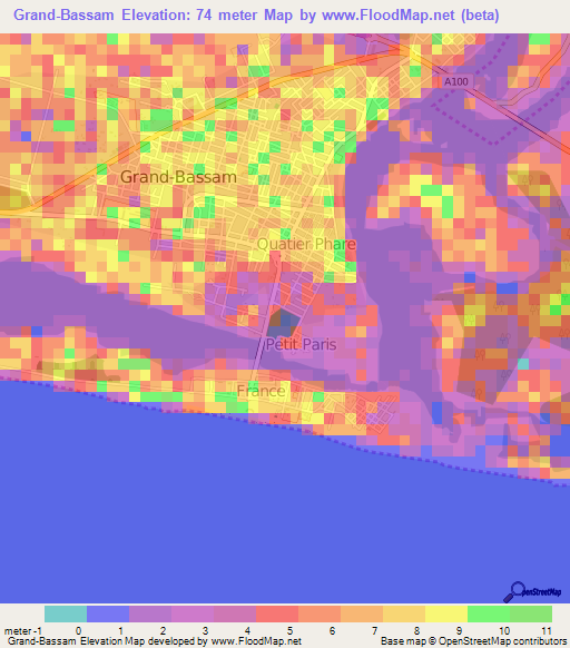 Grand-Bassam,Ivory Coast Elevation Map