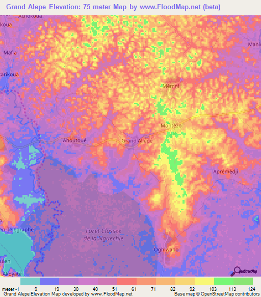 Grand Alepe,Ivory Coast Elevation Map