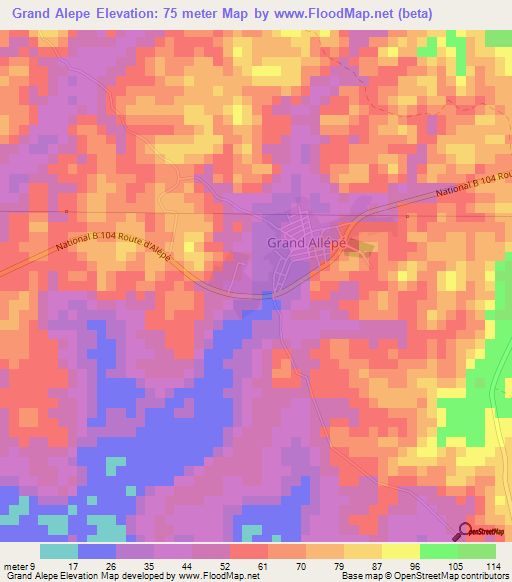 Grand Alepe,Ivory Coast Elevation Map