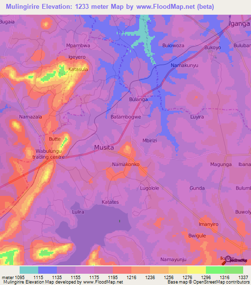 Mulingirire,Uganda Elevation Map