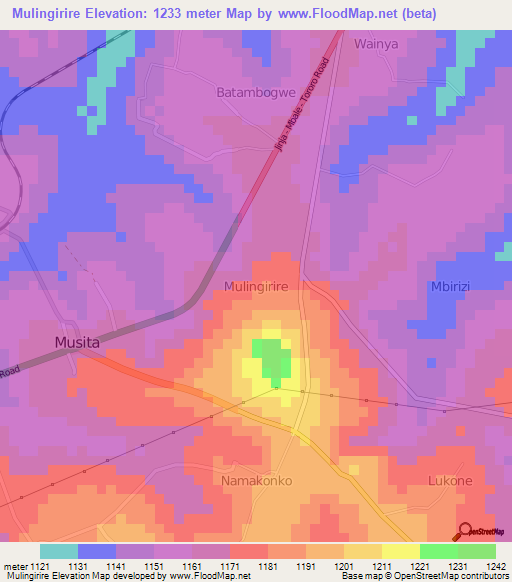 Mulingirire,Uganda Elevation Map