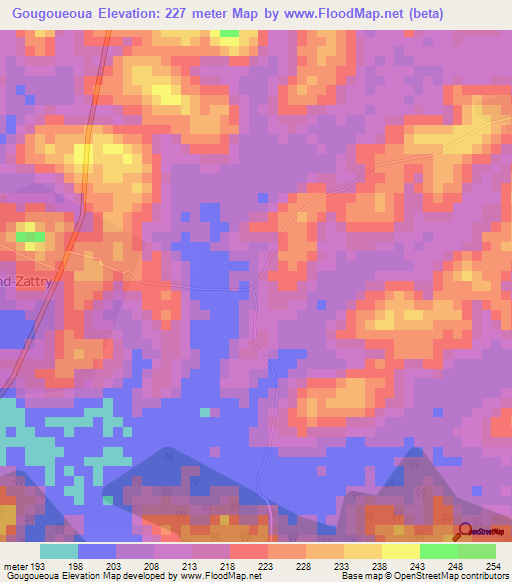 Gougoueoua,Ivory Coast Elevation Map
