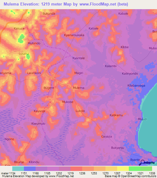 Mulema,Uganda Elevation Map