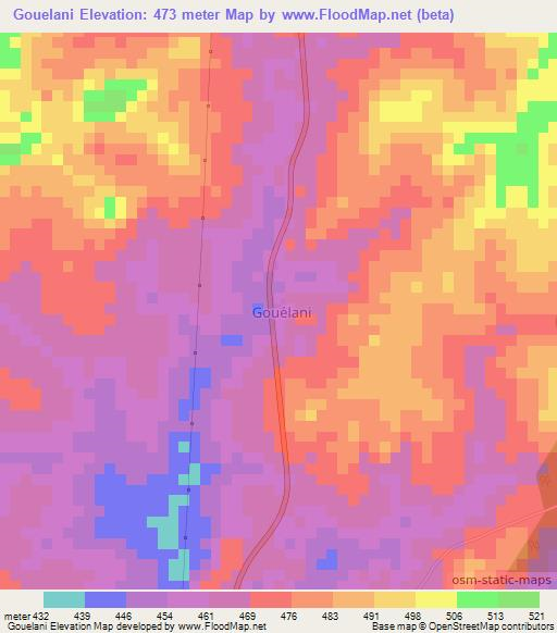 Gouelani,Ivory Coast Elevation Map