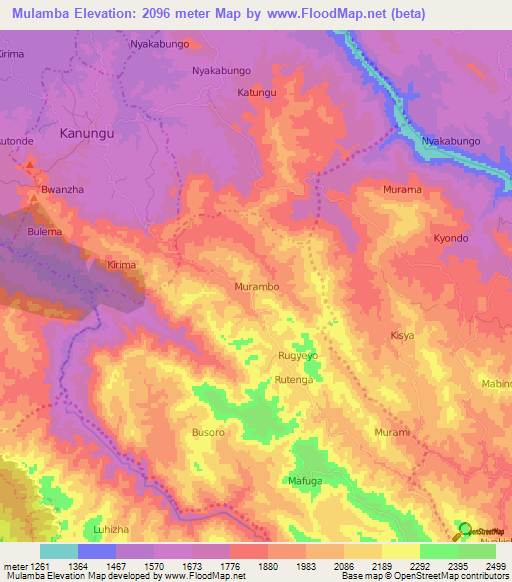 Mulamba,Uganda Elevation Map