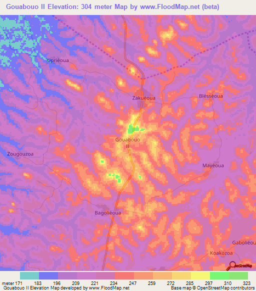Gouabouo II,Ivory Coast Elevation Map