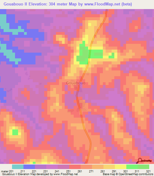 Gouabouo II,Ivory Coast Elevation Map