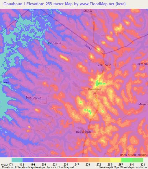 Gouabouo I,Ivory Coast Elevation Map