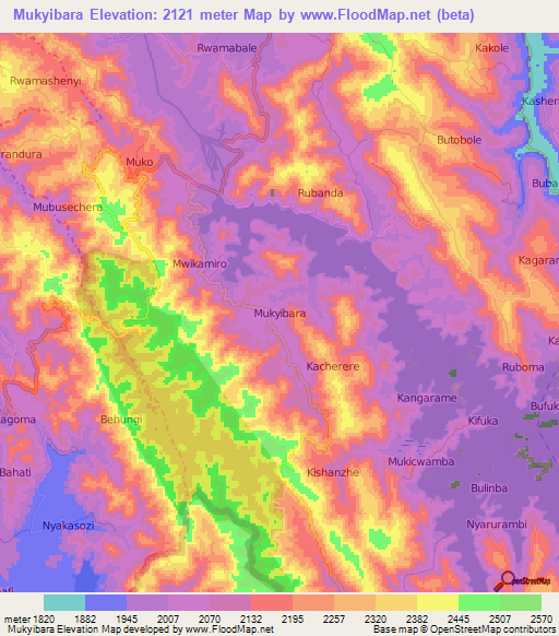 Mukyibara,Uganda Elevation Map