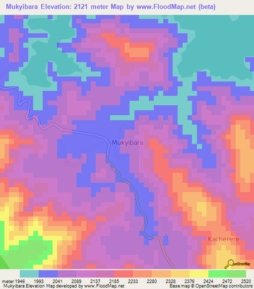 Mukyibara,Uganda Elevation Map