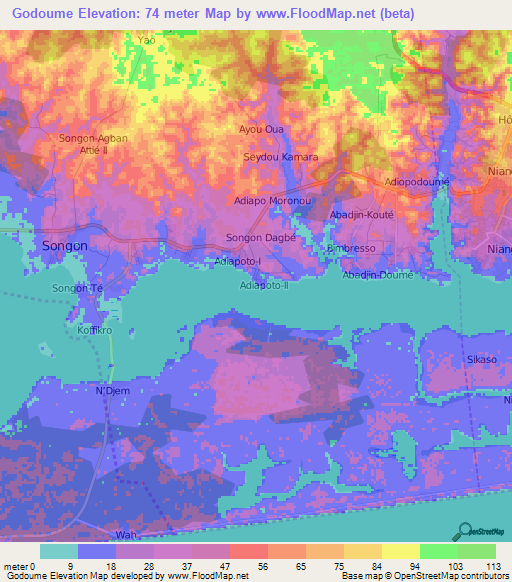 Godoume,Ivory Coast Elevation Map