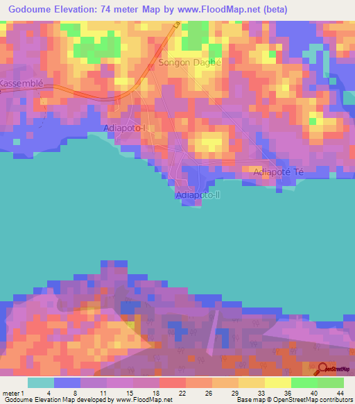 Godoume,Ivory Coast Elevation Map