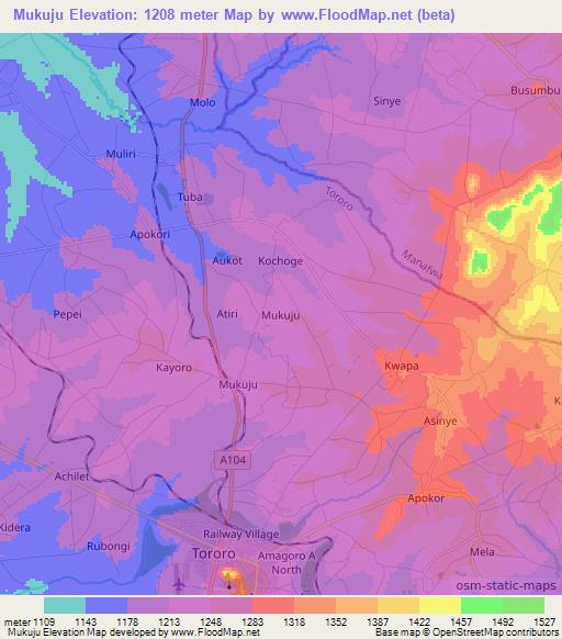 Mukuju,Uganda Elevation Map