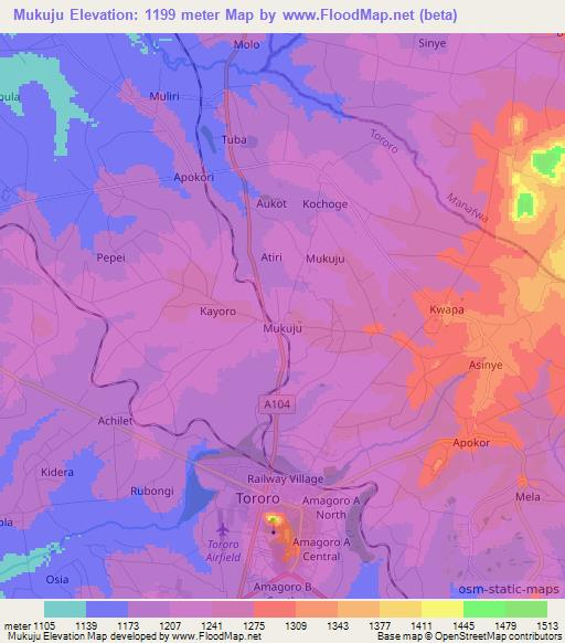 Mukuju,Uganda Elevation Map