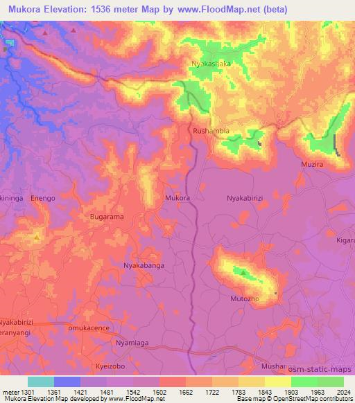 Mukora,Uganda Elevation Map