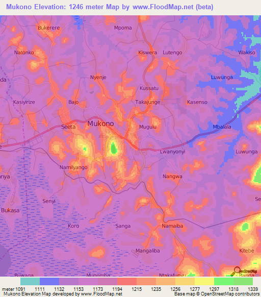 Mukono,Uganda Elevation Map