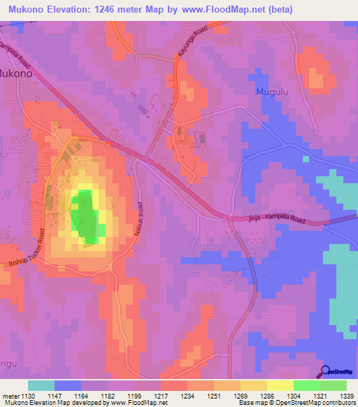 Mukono,Uganda Elevation Map