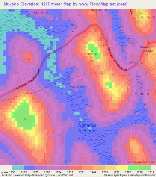 Mukono,Uganda Elevation Map