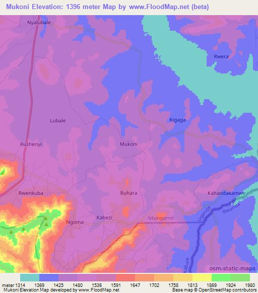 Mukoni,Uganda Elevation Map