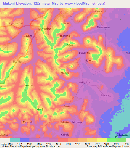 Mukoni,Uganda Elevation Map