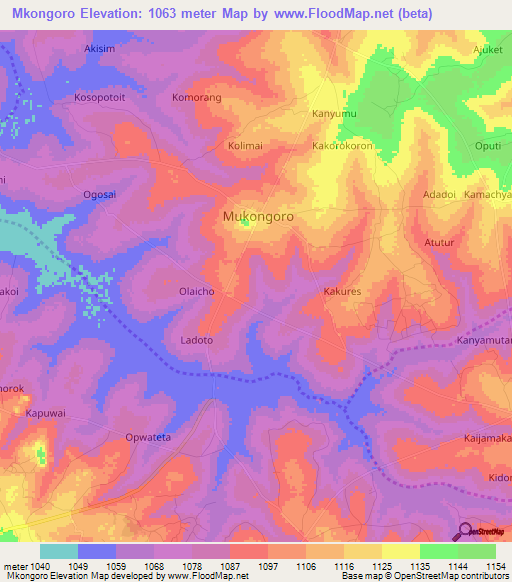 Mkongoro,Uganda Elevation Map