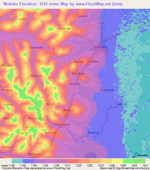 Mukoko,Uganda Elevation Map