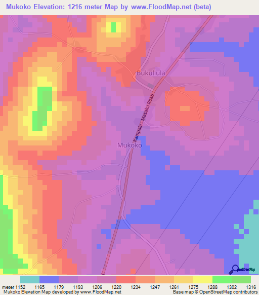Mukoko,Uganda Elevation Map