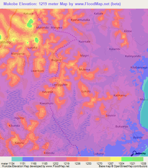 Mukobe,Uganda Elevation Map