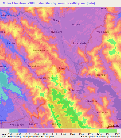 Muko,Uganda Elevation Map