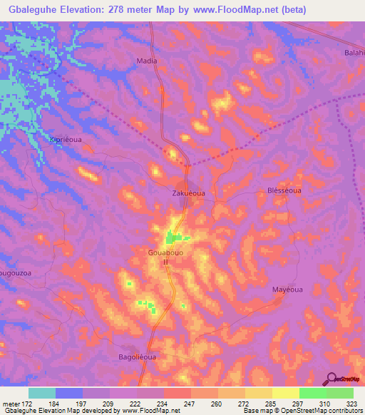Gbaleguhe,Ivory Coast Elevation Map