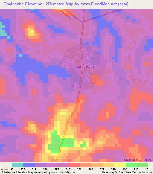 Gbaleguhe,Ivory Coast Elevation Map