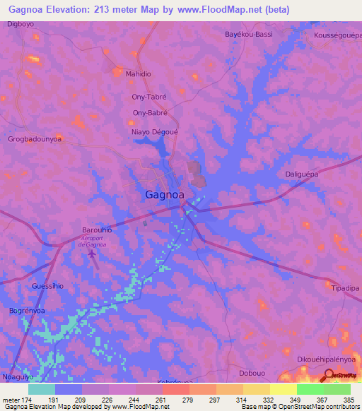Gagnoa,Ivory Coast Elevation Map