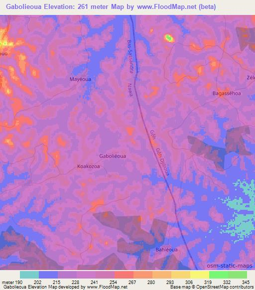 Gabolieoua,Ivory Coast Elevation Map