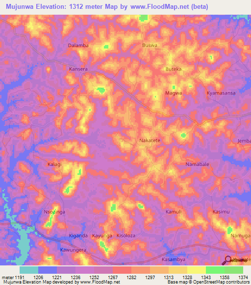Mujunwa,Uganda Elevation Map