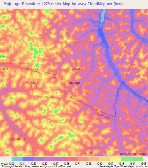 Mujulugo,Uganda Elevation Map