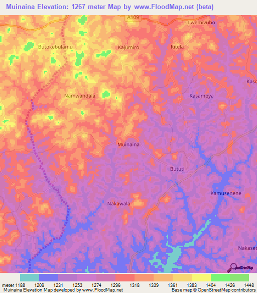 Muinaina,Uganda Elevation Map